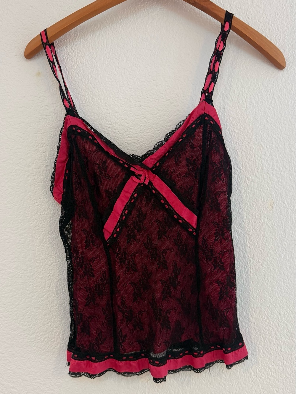 Twin-Set Black Lace Overlay Pink Trim Camisole